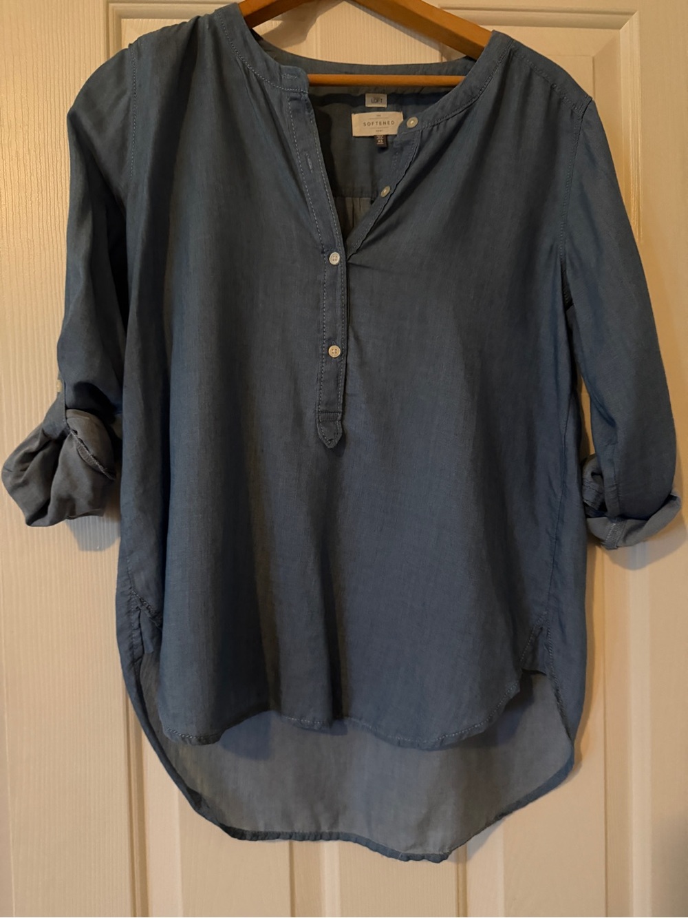 LOFT Chambray Button-Front Tunic in Denim Blue